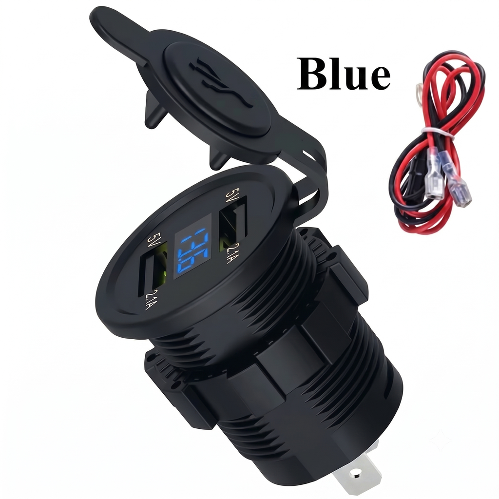 [USB-poort-A-A] Chargeur USB 12V A/A avec LED bleue